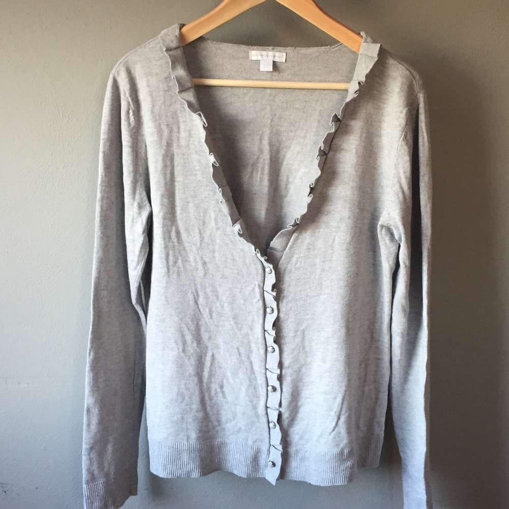 Gray Cardigan Ruffle Detail Size XL